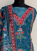 Load image into Gallery viewer, Designer Embroidered Suit Length 3 Piece Blue Mal Chanderi With Mirror &amp; Sequence Work With Embroidered Cotton Dupatta
