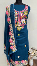 Load image into Gallery viewer, Designer Embroidered Suit Length 3 Piece Navy Blue Mal Chanderi With Embroidered Cotton Dupatta
