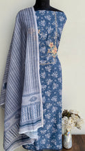 Load image into Gallery viewer, Designer Embroidered Suit Length 3 Piece Blue Linen With Mirror Work
