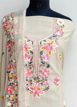 Load image into Gallery viewer, Designer Embroidered Suit Length 3 Piece Beige Mal Chanderi
