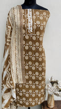 Load image into Gallery viewer, Designer Embroidered Suit Length 3 Piece Brown Mal Cotton
