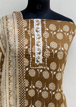Load image into Gallery viewer, Designer Embroidered Suit Length 3 Piece Brown Mal Cotton
