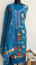 Load image into Gallery viewer, Designer Embroidered Suit Length 3 Piece Blue Mal Chanderi

