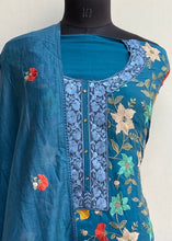 Load image into Gallery viewer, Designer Embroidered Suit Length 3 Piece Blue Mal Chanderi
