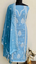 Load image into Gallery viewer, Designer Embroidered Suit Length 3 Piece Blue Mal Chanderi
