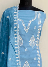 Load image into Gallery viewer, Designer Embroidered Suit Length 3 Piece Blue Mal Chanderi
