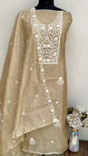 Load image into Gallery viewer, Designer Embroidered Suit Length 3 Piece Beige Mal Chanderi
