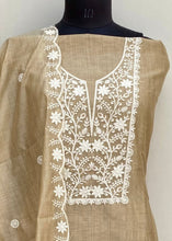 Load image into Gallery viewer, Designer Embroidered Suit Length 3 Piece Beige Mal Chanderi
