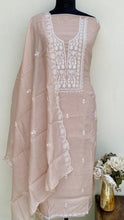 Load image into Gallery viewer, Designer Embroidered Suit Length 3 Piece Beige Mal Chanderi
