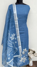 Load image into Gallery viewer, Designer Embroidered Suit Length 3 Piece Blue Linen With Mirror Work
